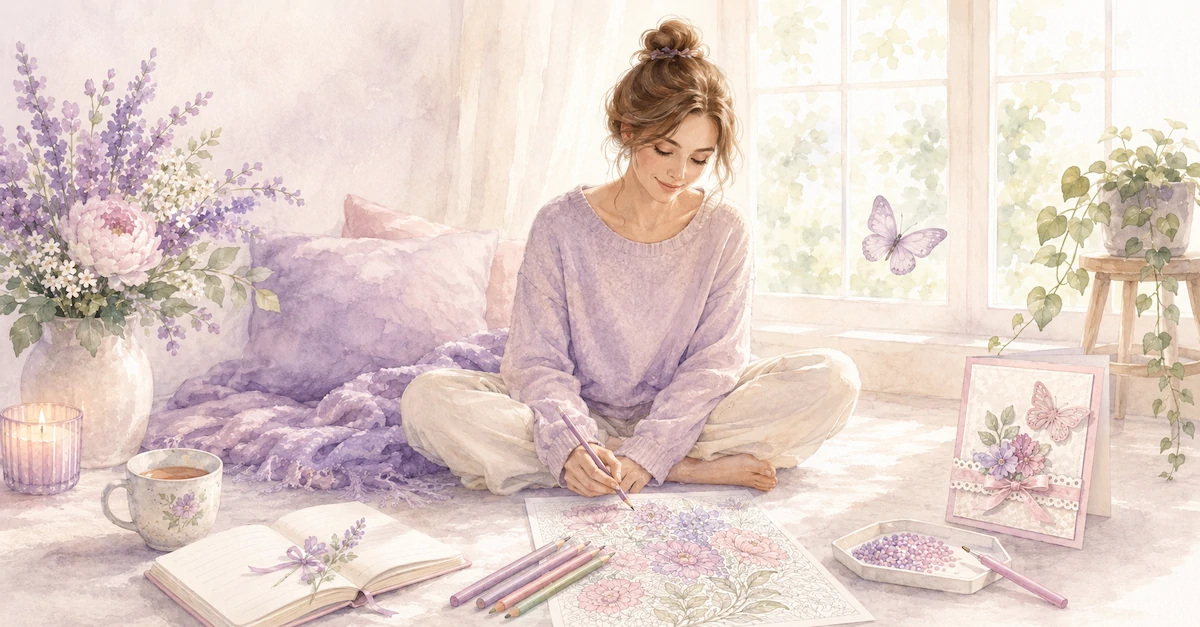 A (sorry but AI generated) woman sat on the floor in an airy room surrounded by art materials